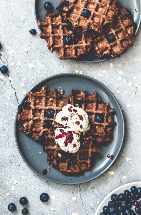 Dairy-free chocolate oatmeal waffles