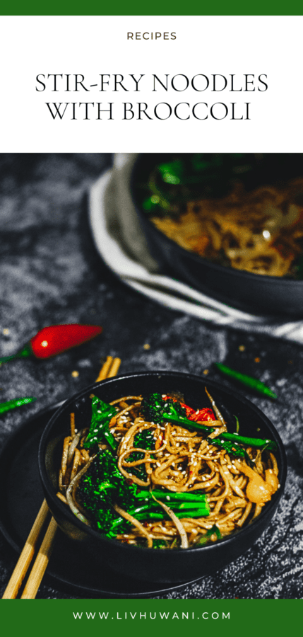 Vegan stir-fry noodles with broccoli