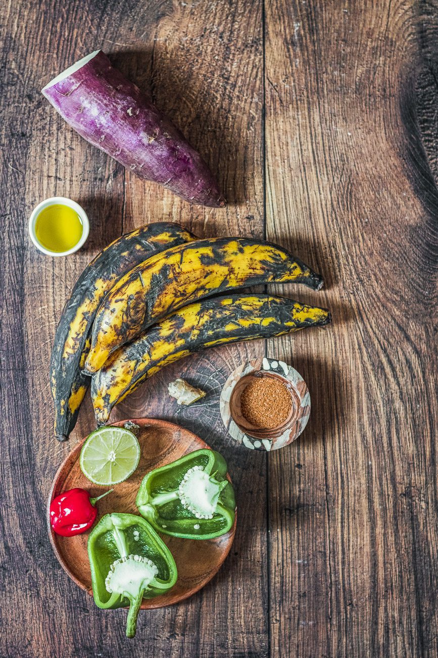 Roasted plantain soup ingredients