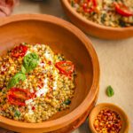 summer sorghum salad with two plated dishes