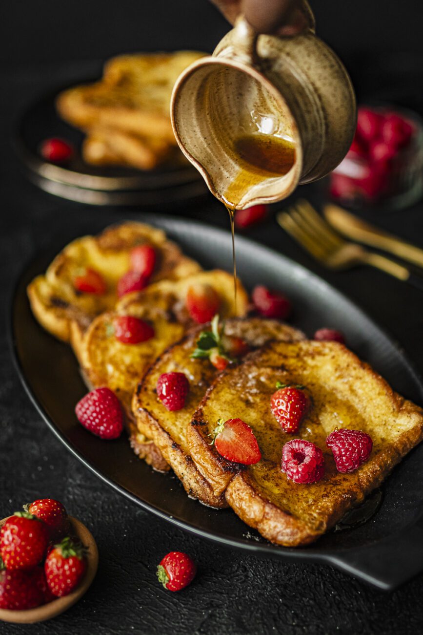 easy eggy bread with berries and maple syrup