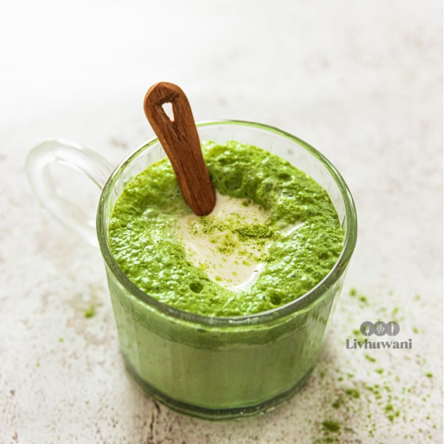 Moringa latte made with indigenous African ingredients photographed for TAMU cookbook.