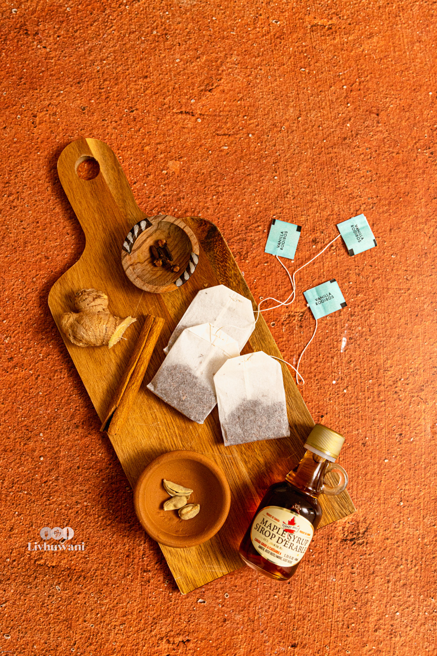 Ingredients to make chai rooibos latte